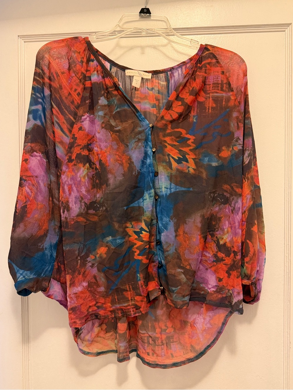 Anthropologie Multicolor Sheer Button-Front Blouse